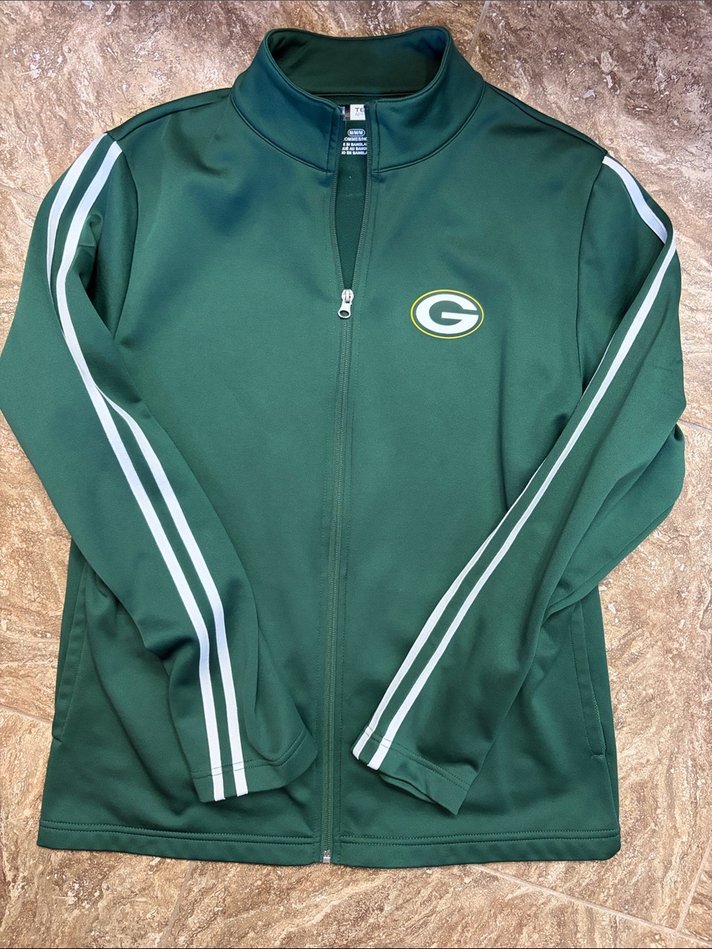 Green Bay Packers Full-Zip Team Jacket with White Stripe Sleeves
